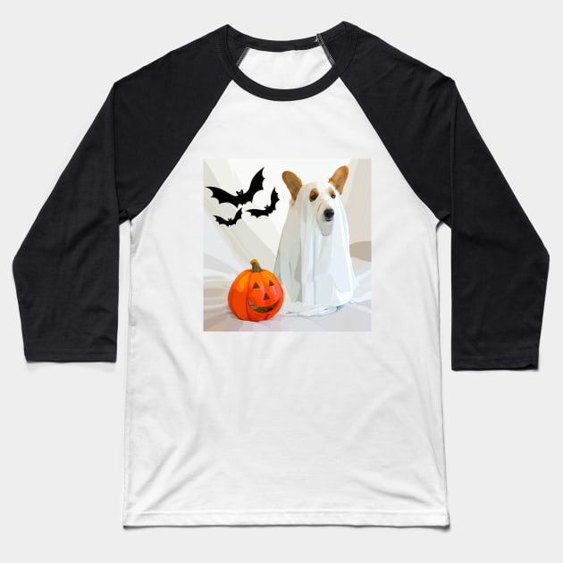 Corgi on Halloween Baseball T-Shirt by Ocennyy